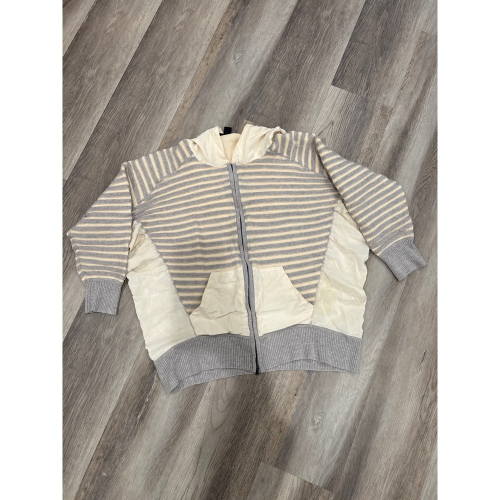 St. John Womens Wool Silk Striped Full Zip Hoodie Grey Cream sz Large